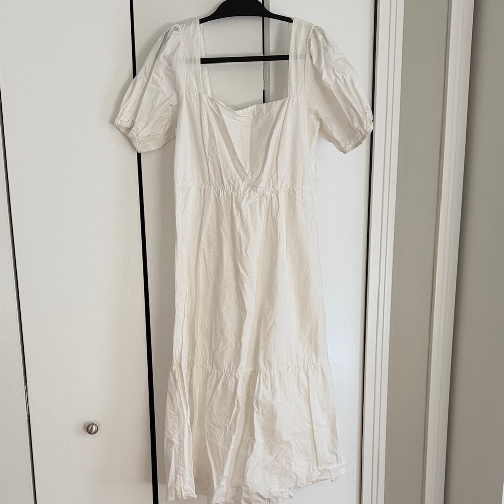 Astr White Midi Dress with Puff Sleeves